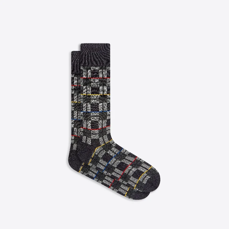 Classic White Socks-Plaid Check Mid-Calf Socks