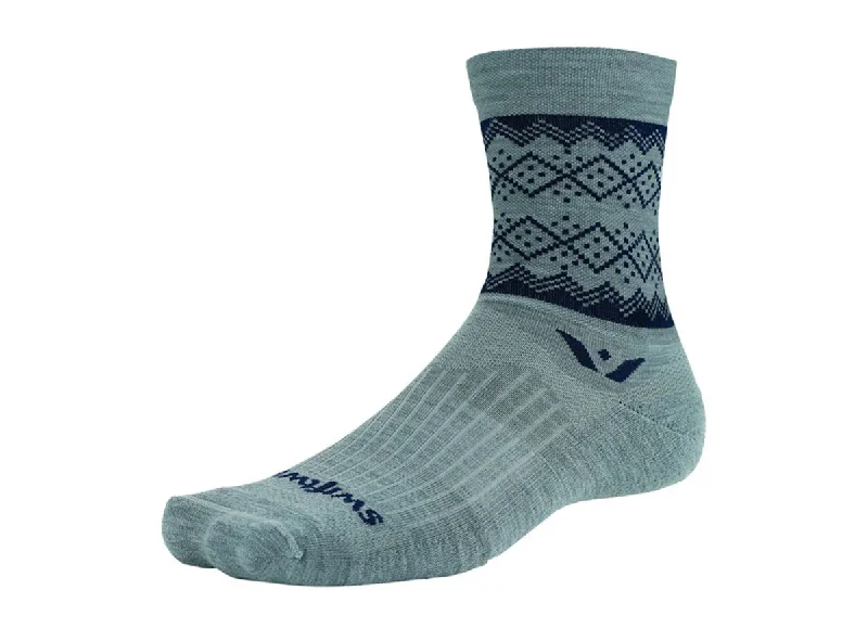 Custom Logo Socks-Swiftwick Vision Five Winter Lodge Sock - Heather Navy - 2020