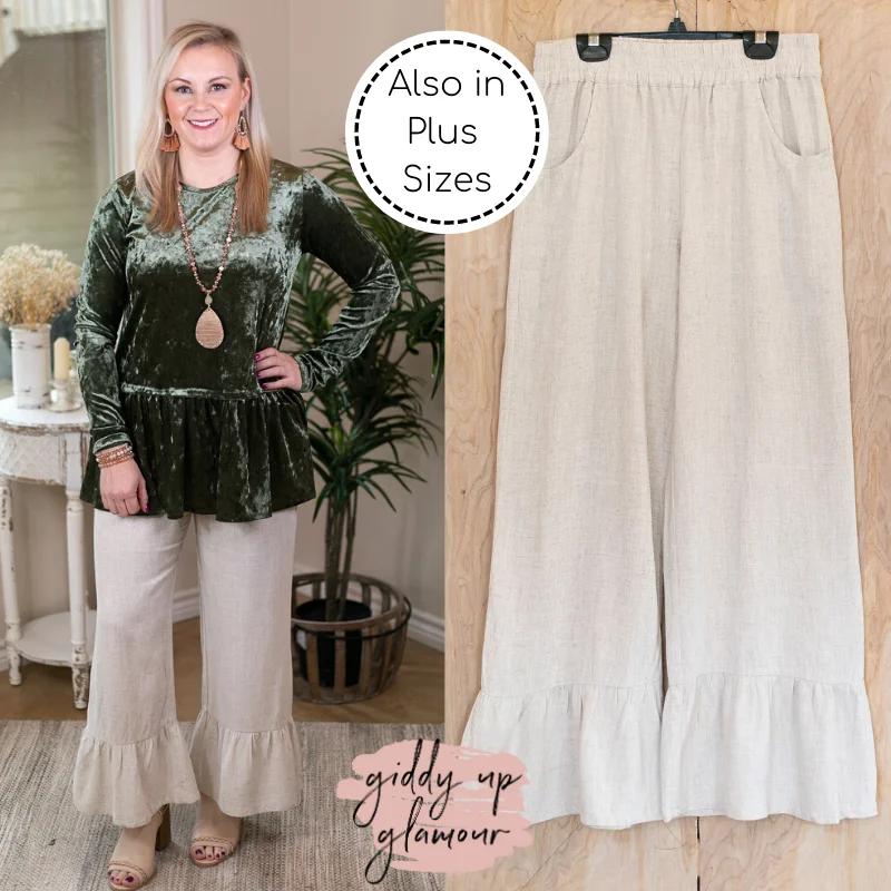 Graphic Print Pants-Last Chance Size Small | True Statement Wide Leg Linen Pants in Oatmeal Ivory