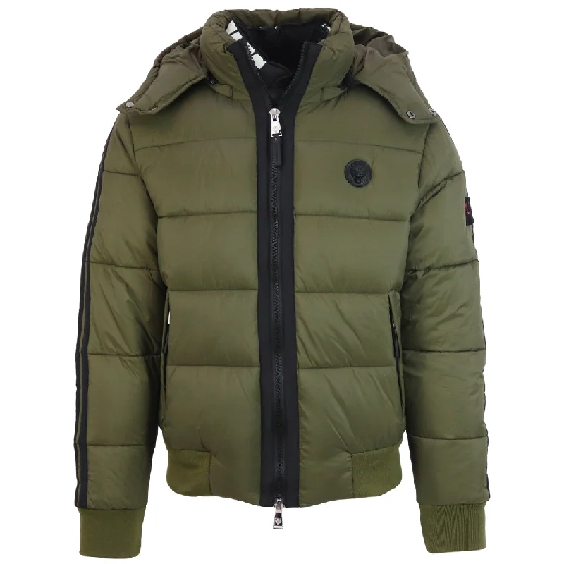 Trendy Parka Jacket-Plein Sport Padded Taped Sleeve Green Jacket