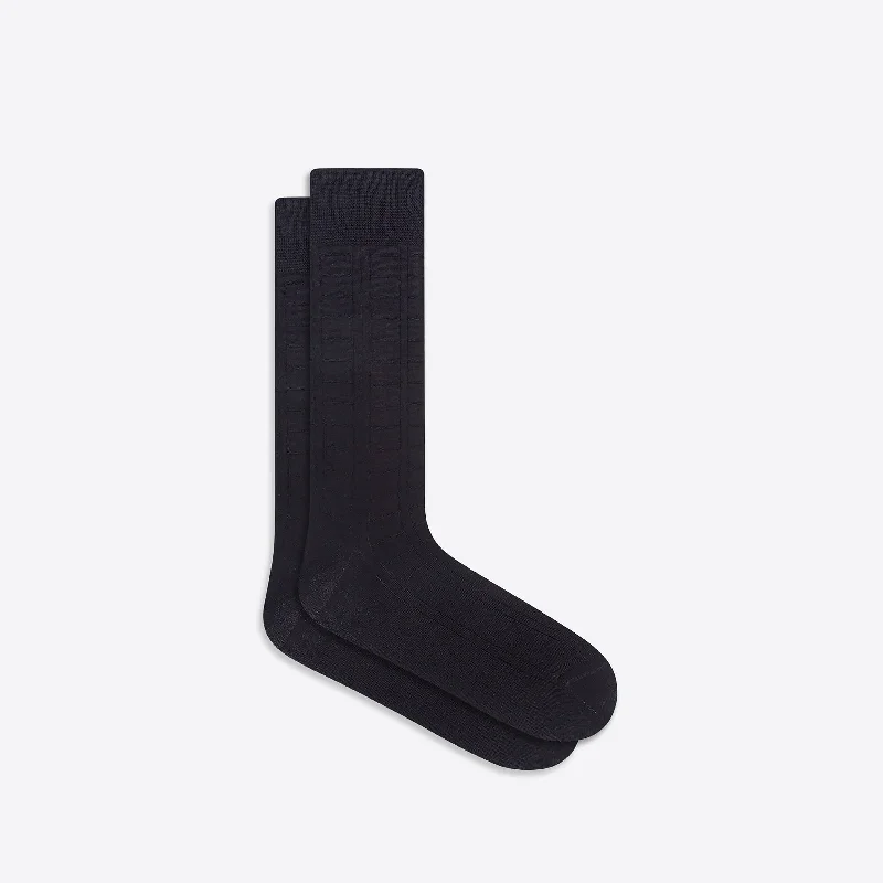 Classic Cotton Crew Socks-Raised Rib Stripe Mid-Calf Socks