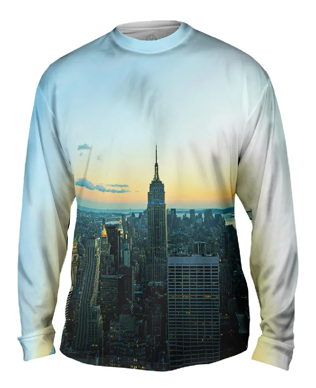 Retro Print Long Sleeve-Empire State New York Sunset