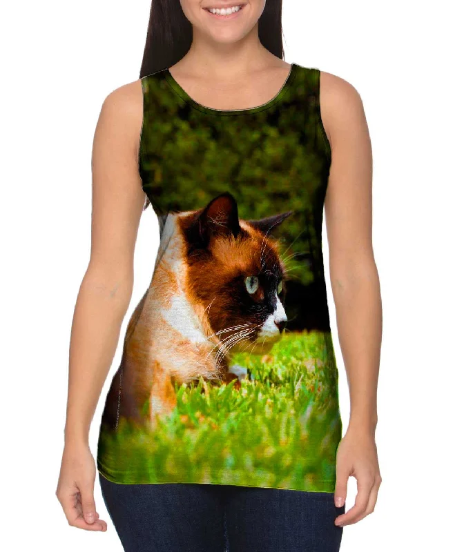 Graphic Print Tank-Cat On The Prowl