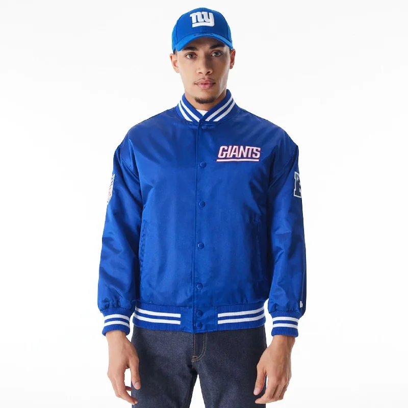 Stylish Bomber Jacket-New York Giants NFL Blue Satin Bomber Jacket