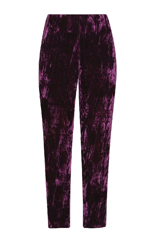 Bold Design Pants-Straight Leg Trousers in Aubergine Crushed Velvet - Phoebe