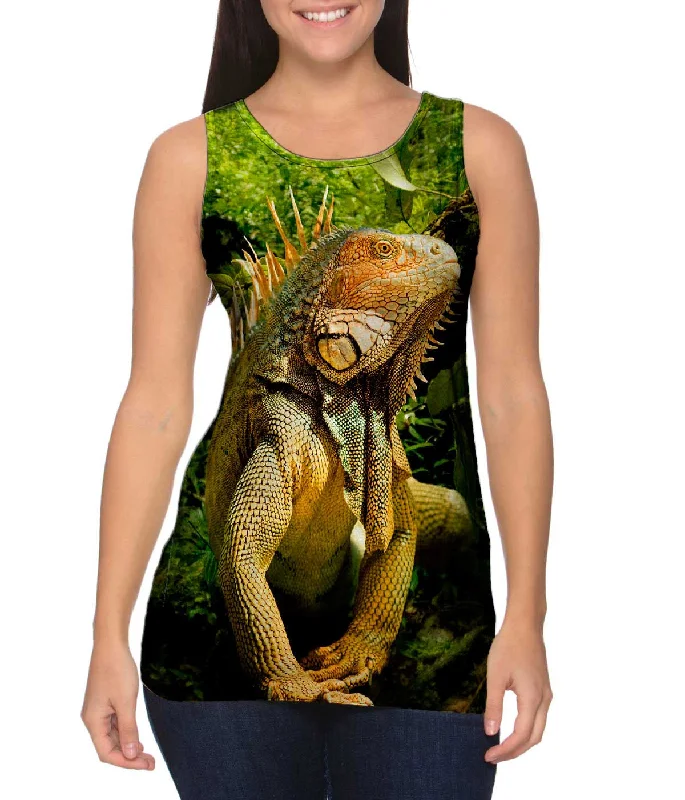 Trendy Sleeveless Top-Deep Jungle Iguana