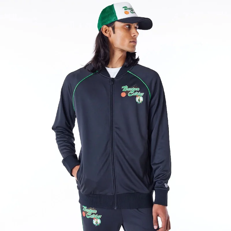 Retro Windbreaker Jacket-Boston Celtics NBA Script Black Track Jacket