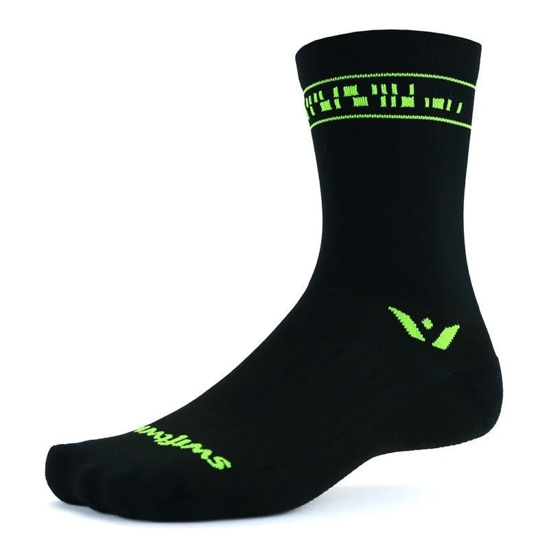 Classic Black Socks-Swiftwick Vision Six Code Sock - Black Green - 2020