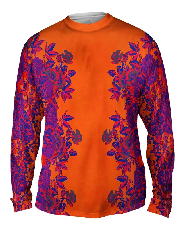 Relaxed Fit Henley Long Sleeve-Floral Print Orange