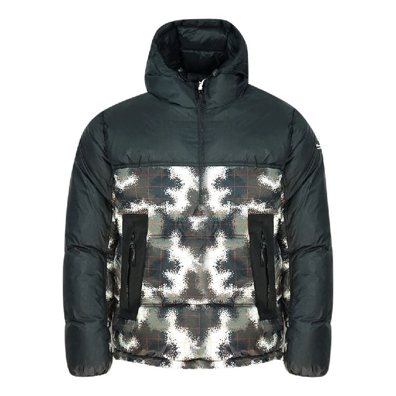 Outdoor Adventure Jacket-Champion Half Zip Black Camo Hooded Padded Jacket