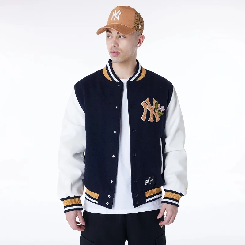 Vintage Leather Jacket-New York Yankees MLB Floral Navy Jacket