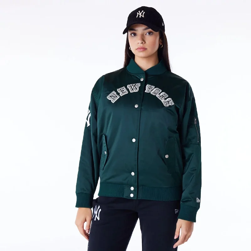 Casual Outdoor Jacket-New York Yankees Womens MLB Dark Green Bomber Jacket