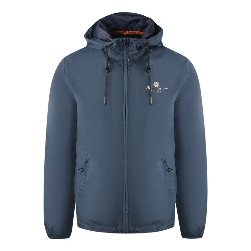 Athletic Running Jacket-Aquascutum London Logo Navy Blue Active Windbreaker Jacket