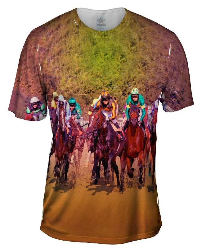 Funky Print T-shirt-Race Horse Fight