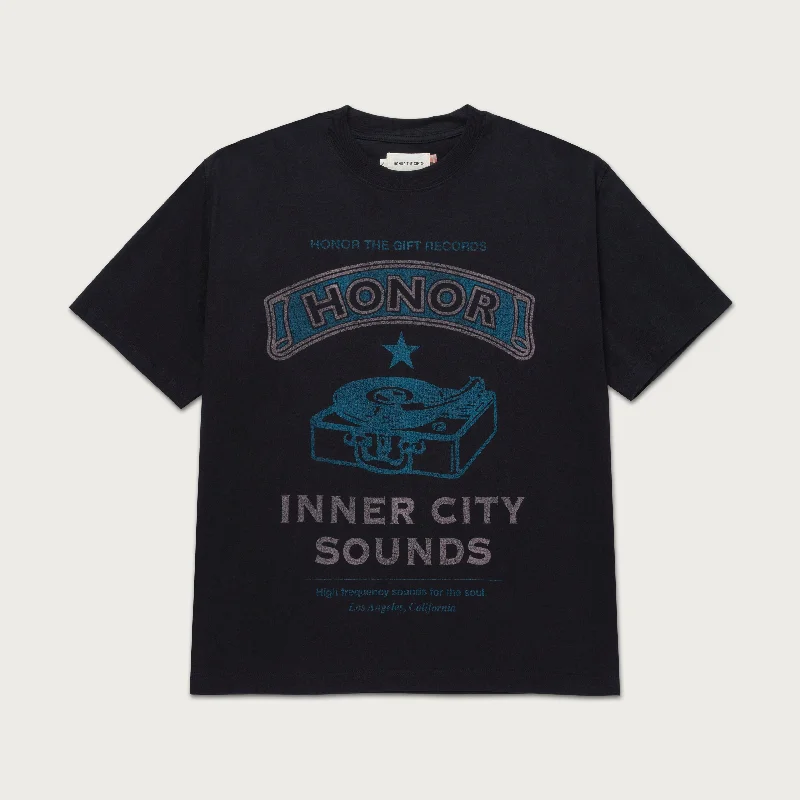 Abstract Graphic T-shirt-Honor Records Tee - Black