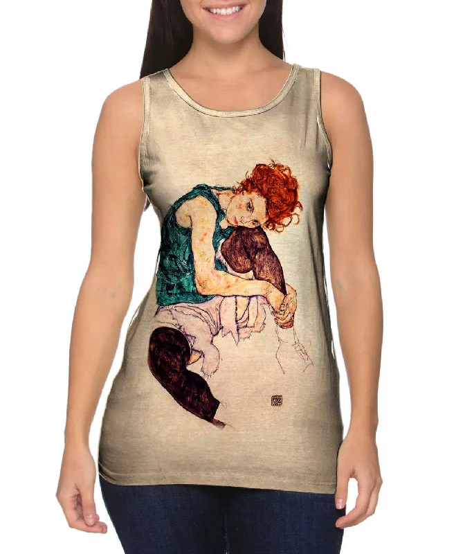 Casual Summer Tank Top-Egon Schiele - "Seated Woman with Bent Knee" (1917)