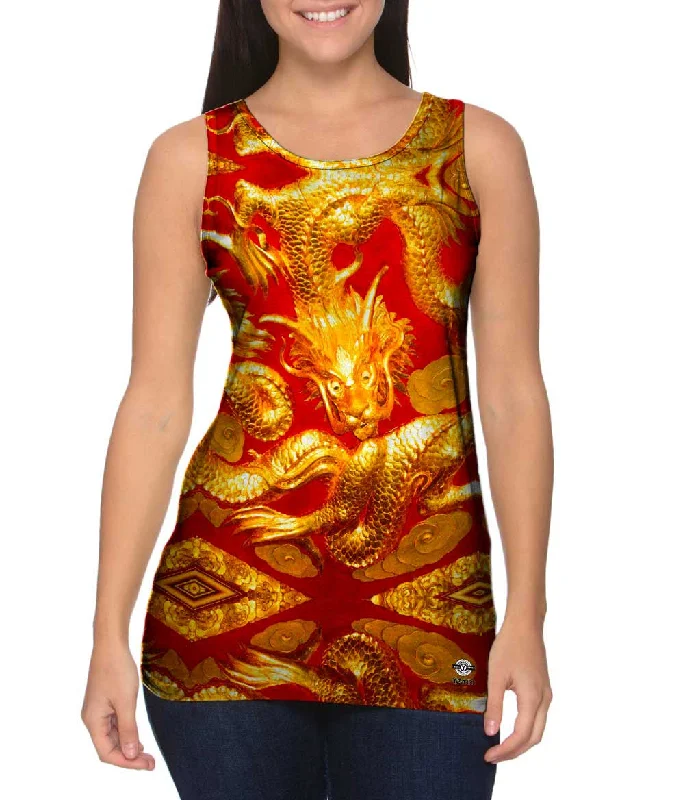 Sports Casual Tank Top-Dancing Gold Dragon