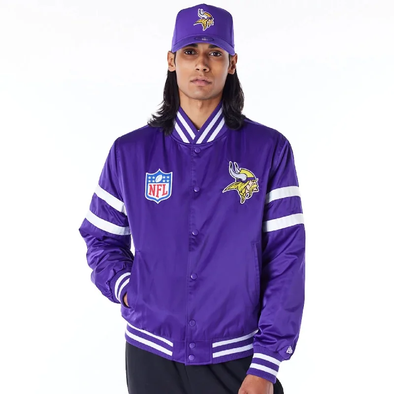 Trendy Puff Jacket-Minnesota Vikings NFL Satin Purple Bomber Jacket