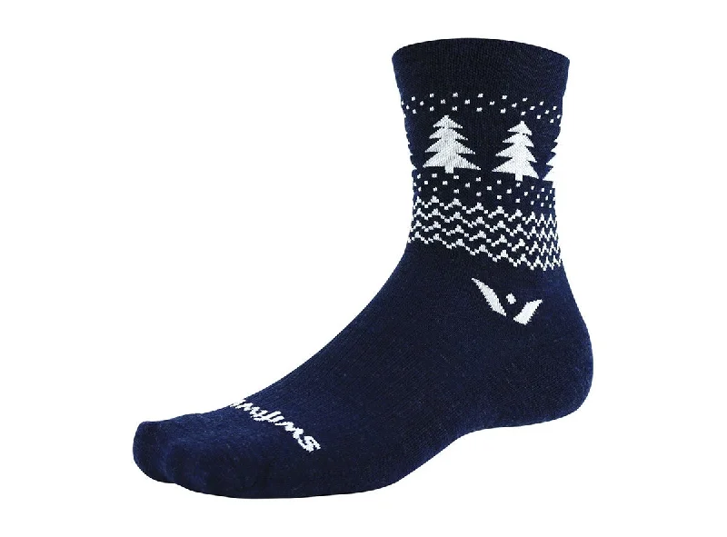 Breathable Workout Socks-Swiftwick Vision Five Winter Pine Sock - Navy White - 2020