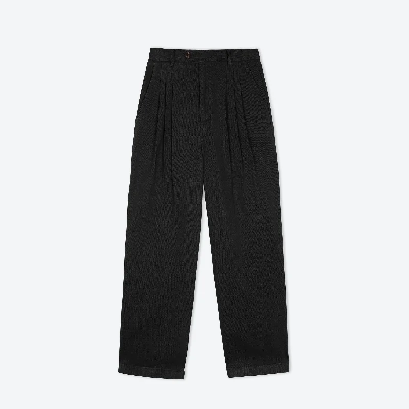 Comfortable Cotton Pants-Lowie Drill Black Pleat Front Trouser