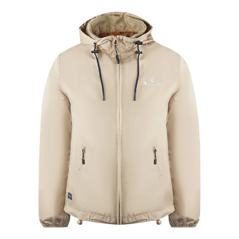 Waterproof Hiking Jacket-Aquascutum London Logo Beige Active Windbreaker Jacket