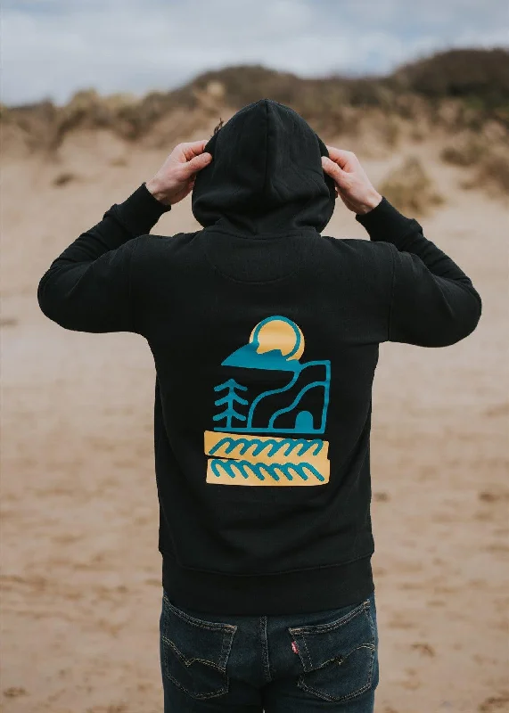 Bold Graphic Hoodie-New Wave Black Organic Zip Hoodie