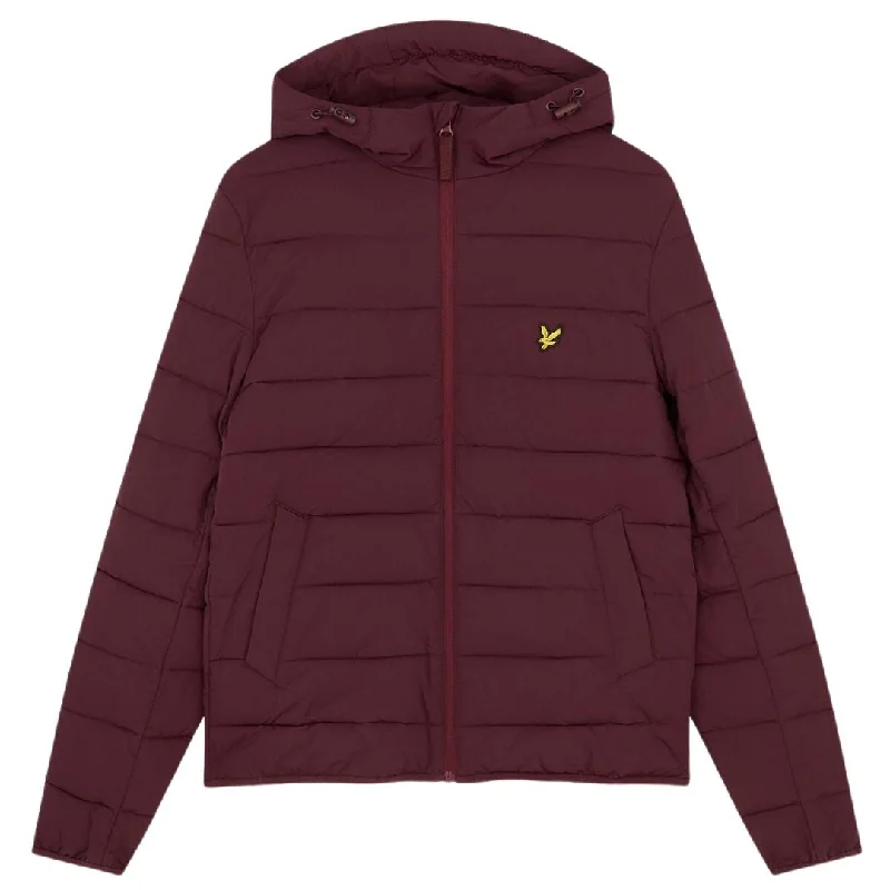 Cool Varsity Letterman Jacket-Lyle & Scott Branded Burgundy Hooded Puffer Jacket