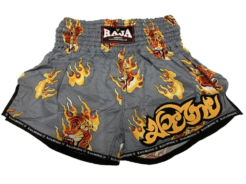 Trendy Printed Shorts-Raja Muay Thai Shorts Grey Tiger R168