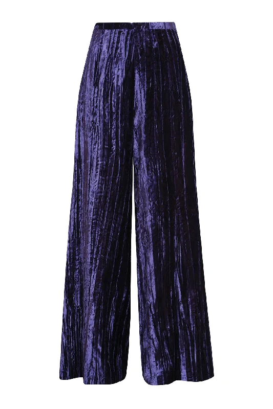 Performance Workout Pants-Palazzo Pants in Violet Crushed Velvet - Camille