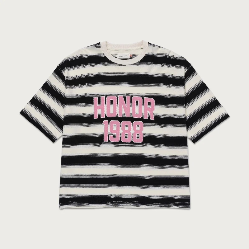 Soft Cotton T-shirt-1988 Box Stripe Tee - Black