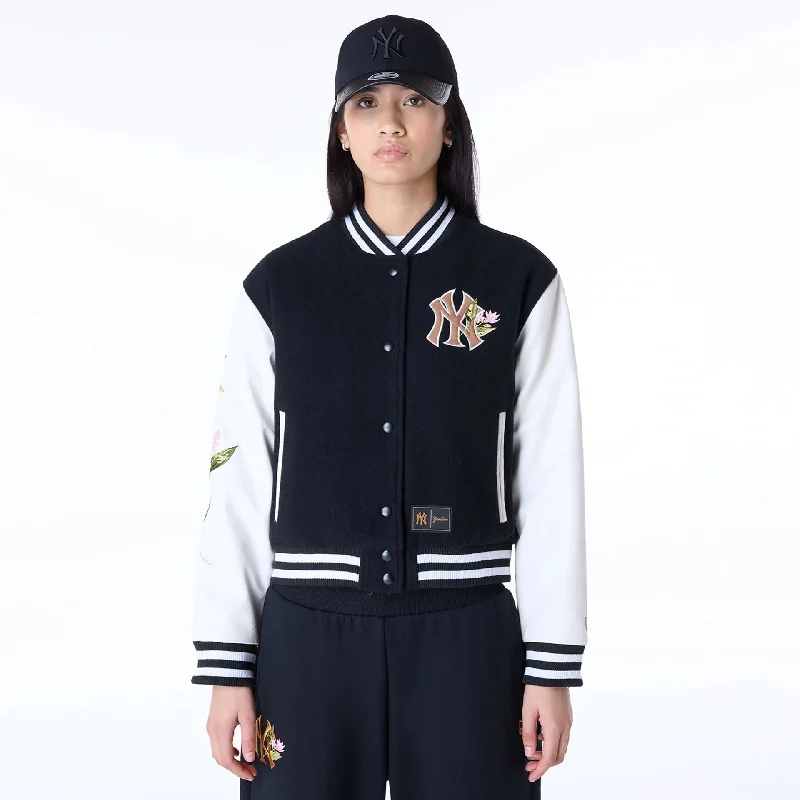 Classic Zip Jacket-New York Yankees Womens MLB Floral Black Varsity Jacket