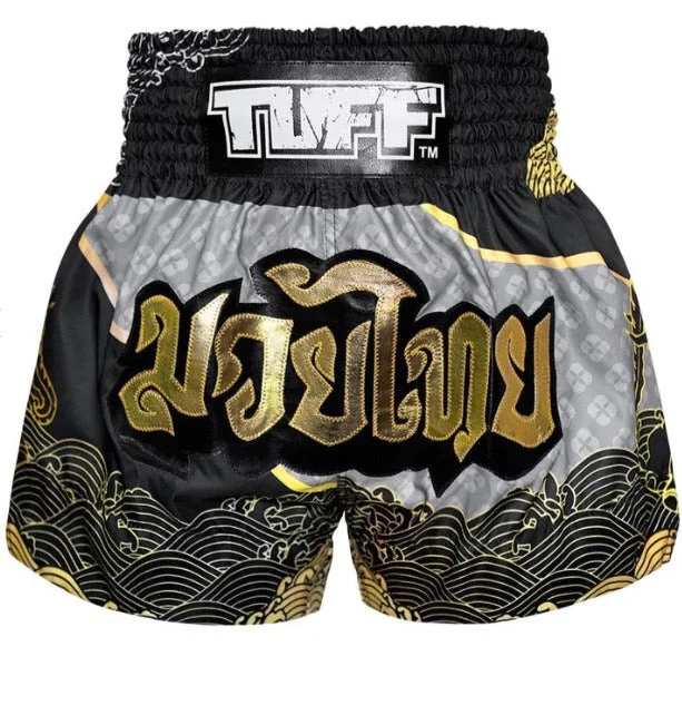 Soft Cotton Shorts-Tuff Muay Thai Shorts TUF-MS654 BLK