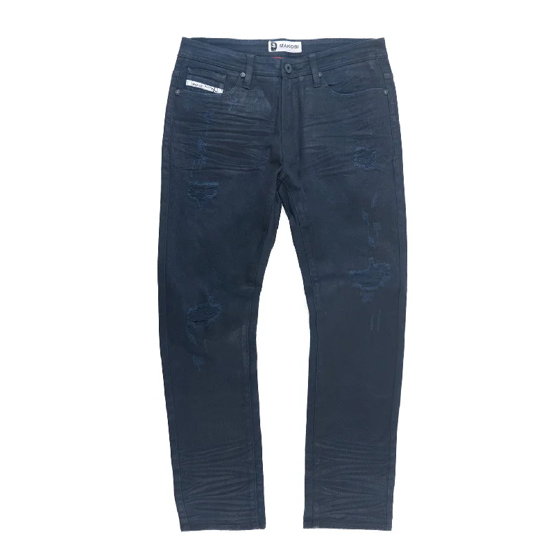 Fashionable Jogger Pants-M1901 Makobi Segreto Waxed Jeans - Navy