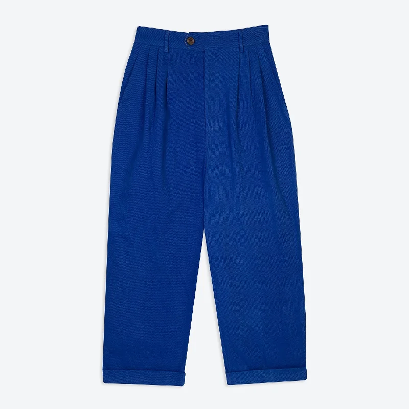 Soft Fleece Pants-Lowie Drill Cobalt Pleat Front Trouser