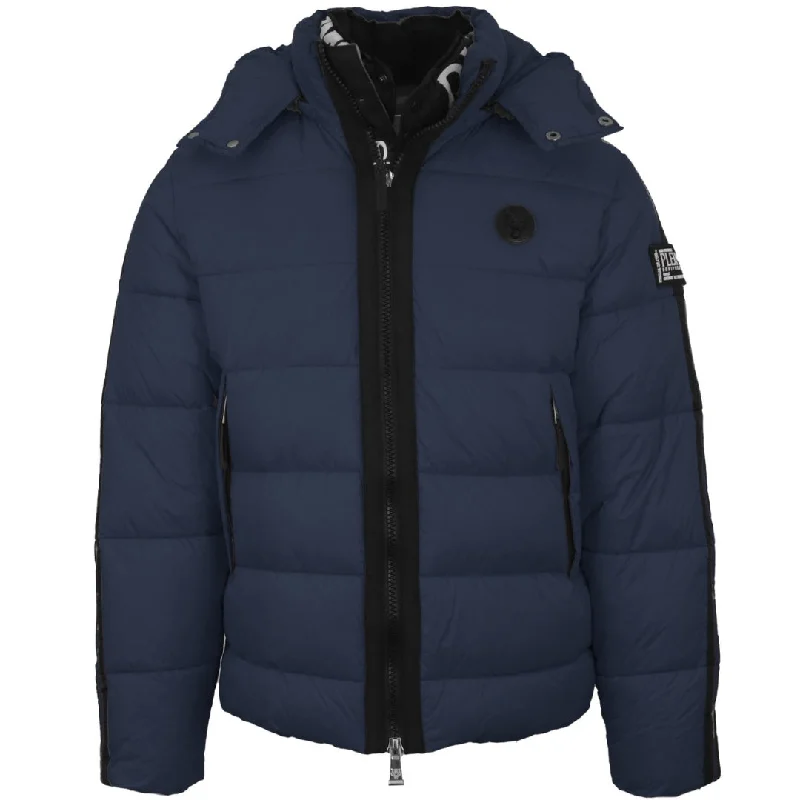 Cozy Casual Jacket-Plein Sport Padded Small Circular Logo Navy Blue Jacket