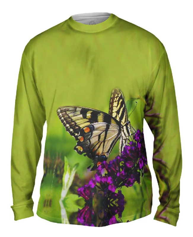 Custom Logo Long Sleeve Shirt-Enchanting Purple Flower Butterfly