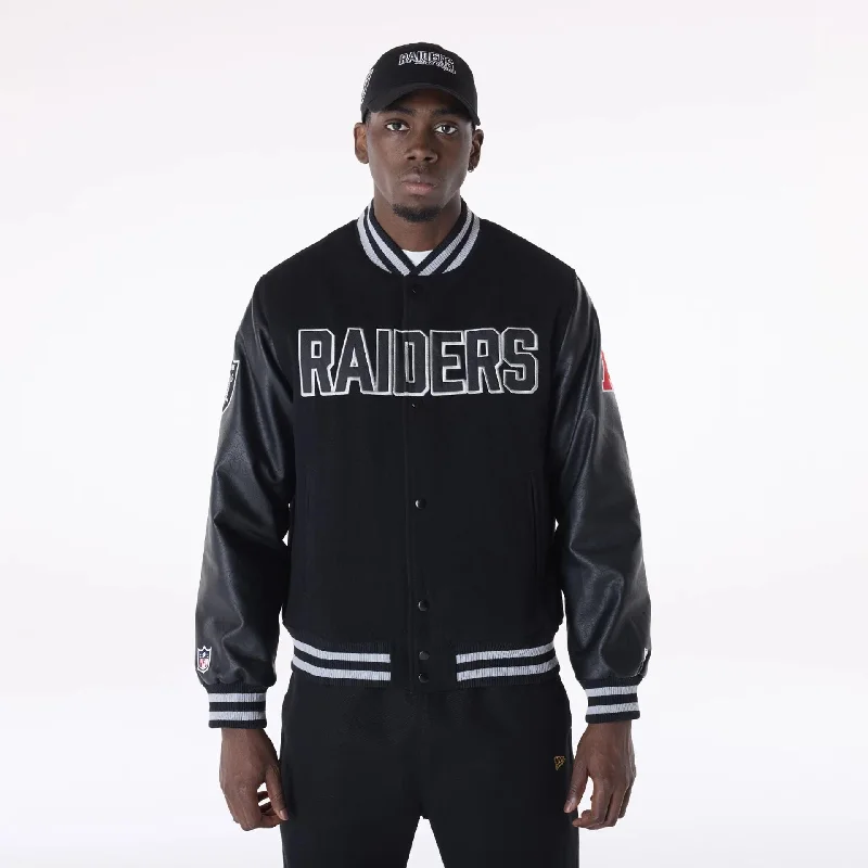 Warm Puffer Jacket-Las Vegas Raiders NFL Black Varsity Jacket