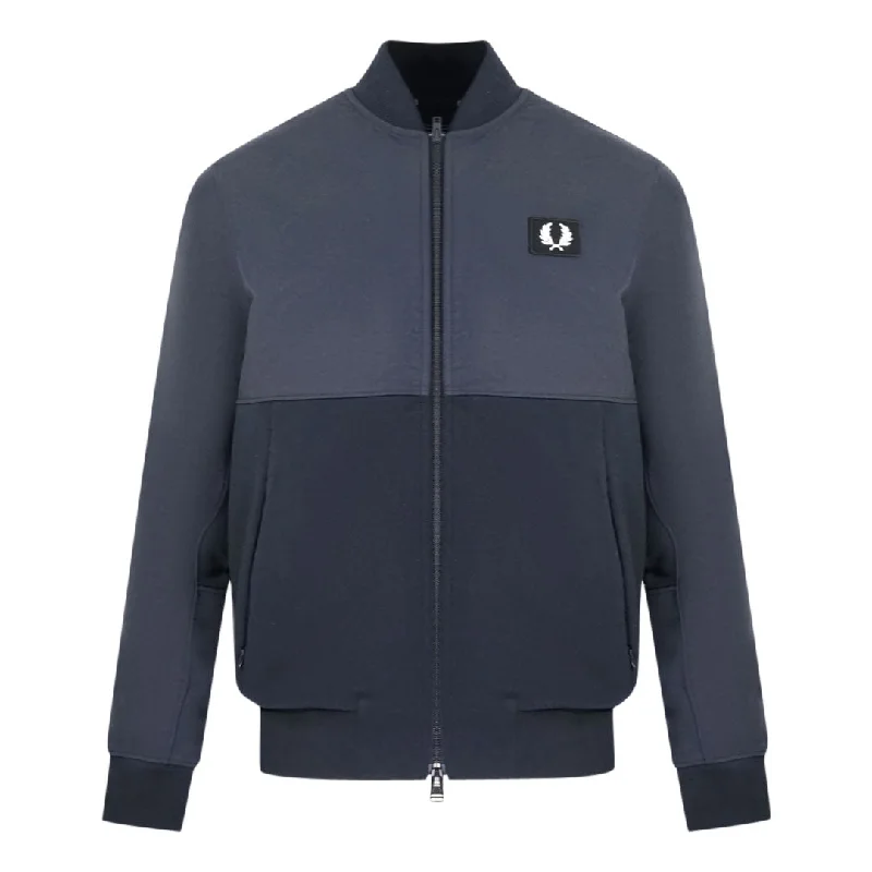 Classic Black Jacket-Fred Perry Woven Panel Blue Track Jacket