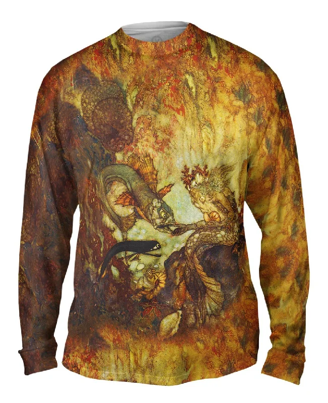 Fashionable Long Sleeve Tee-Frederic Leighton - "Mermaid Feeding Fish"