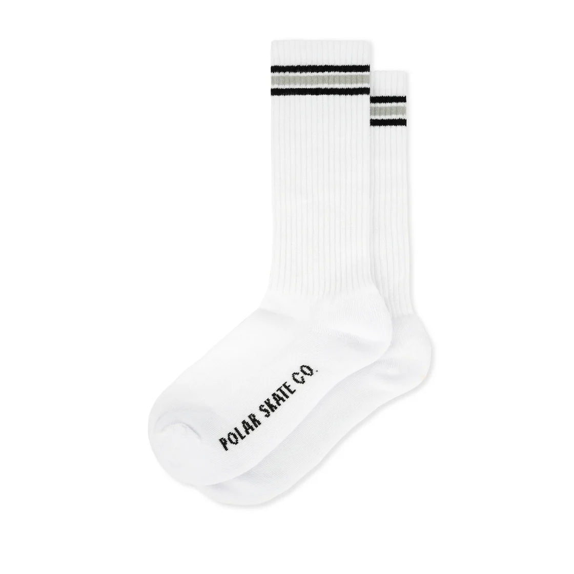 Stylish Embroidered Socks-Polar Skate Co. - Rib Socks | Long | Stripe - White/Black