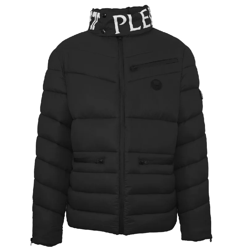 Windbreaker Outdoor Jacket-Plein Sport Padded Bold Logo Black Jacket