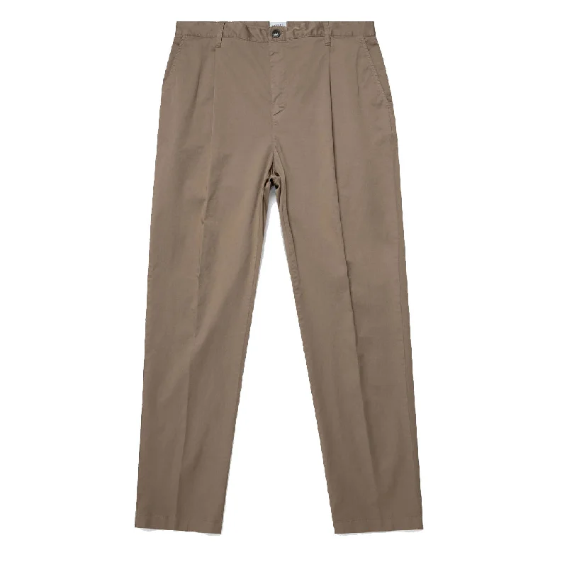 Cool Graphic Design Pants-Sunspel Pleated Twill Trouser Dark Stone