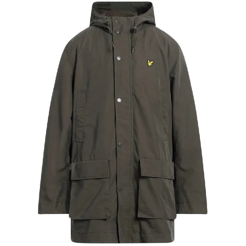 Light Down Jacket-Lyle & Scott Golden Eagle Logo Plain Hooded Green Jacket