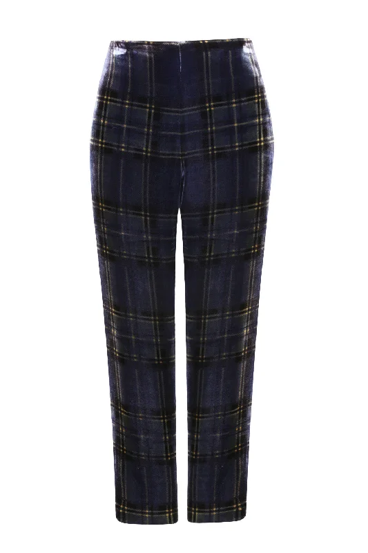 Relaxed Fit Joggers-Velvet Tartan Narrow Trousers - Phoebe