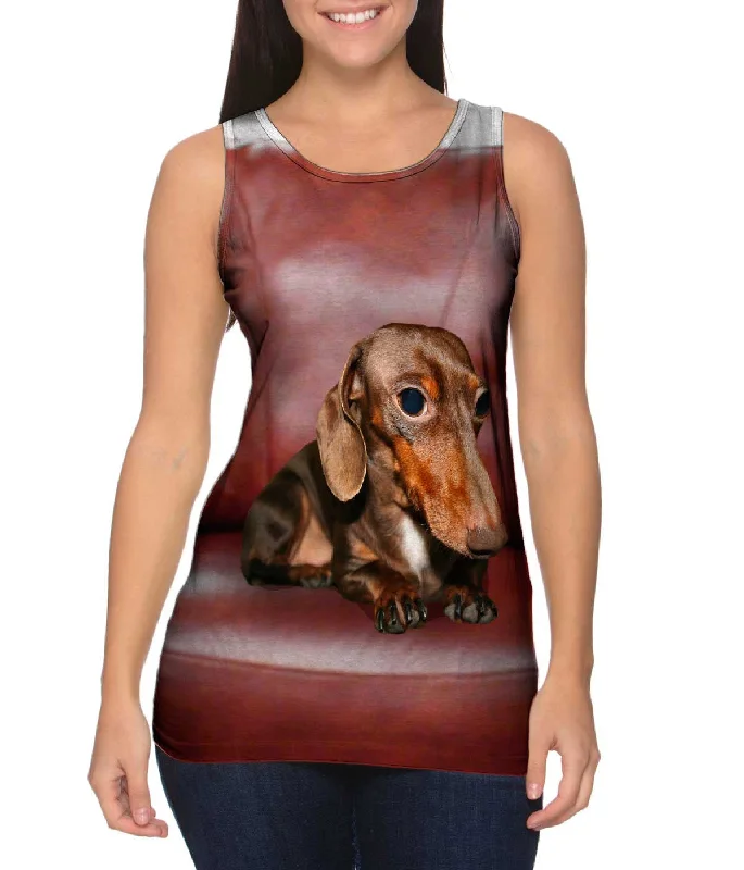 Relaxed Sleeveless Shirt-Dachshund Red Leather Couch