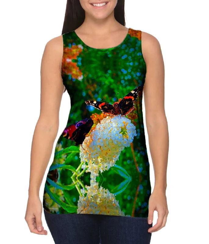 Casual Beach Tank-Colorful Flower Butterfly