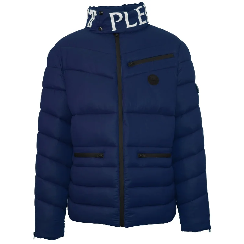 Colorful Print Jacket-Plein Sport Padded Bold Logo Navy Blue Jacket