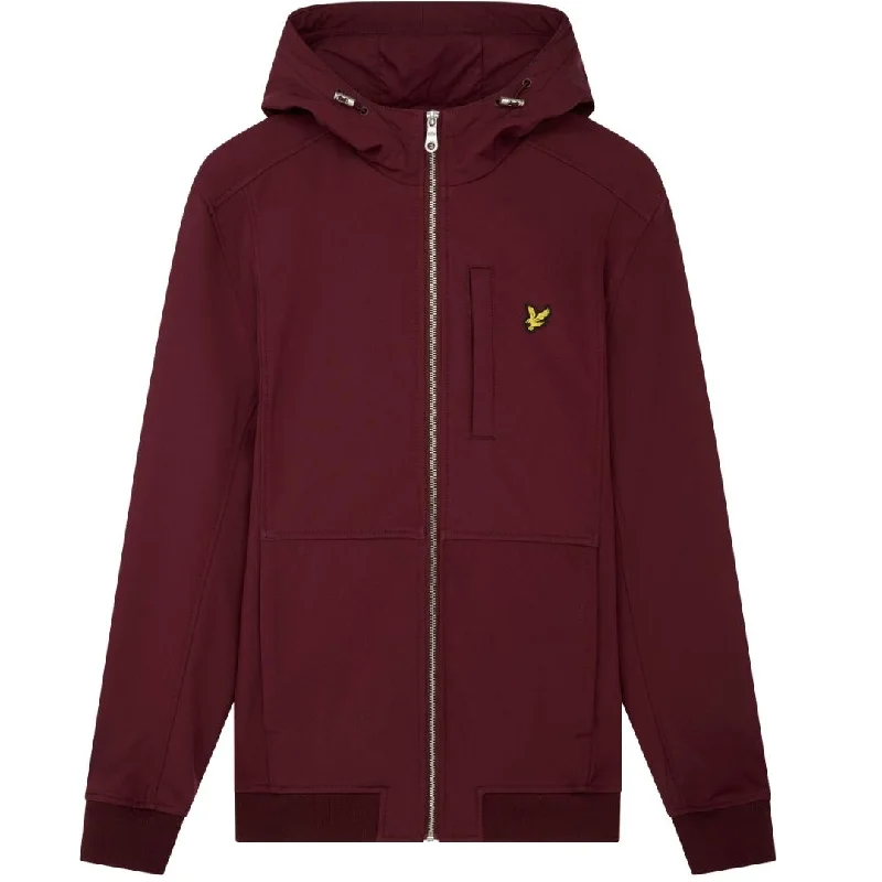 Casual Fleece Zip Jacket-Lyle & Scott Branded Logo Burgundy Hooded Softshell Jacket