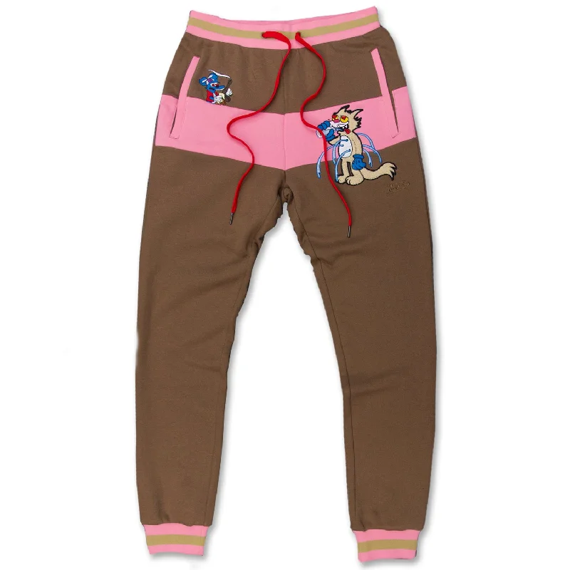 Bold Text Graphic Pants-M6223 Fake Friends Sweatpants - Brown