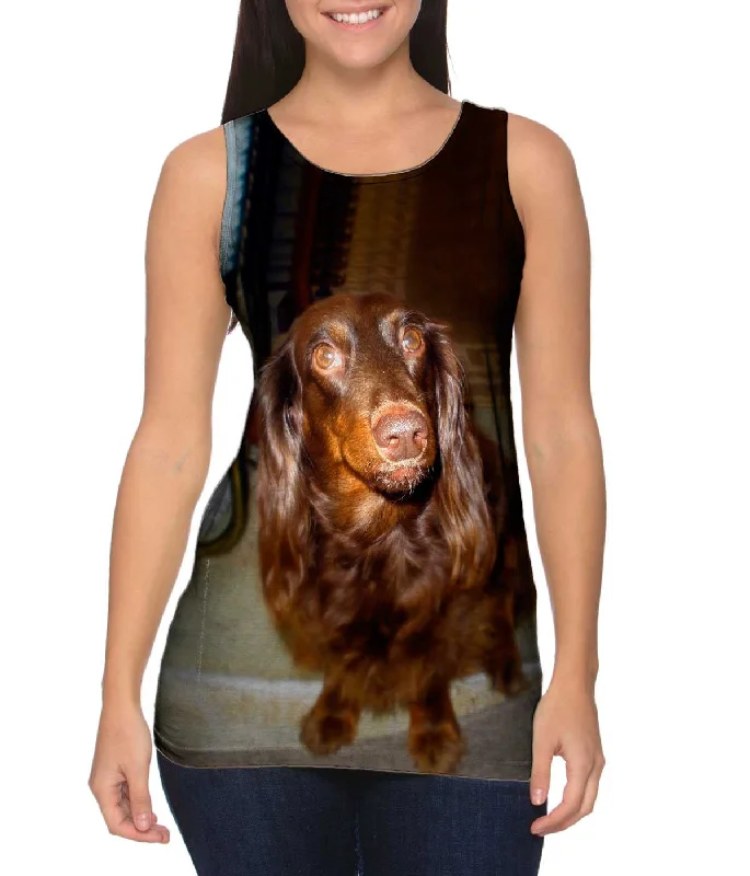 Vintage Graphic Tank-Careful Chocolate Dachshund